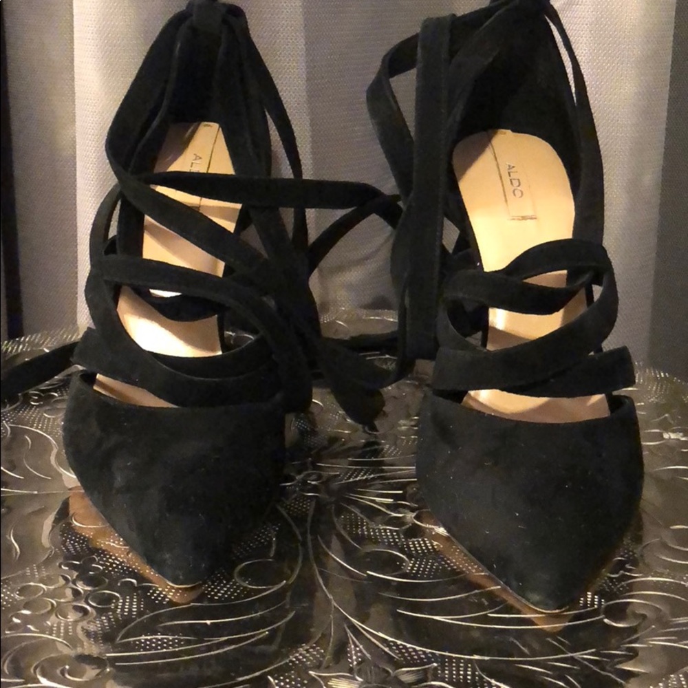 Suede lace up heels.